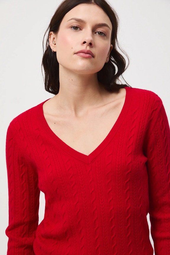 Sweter damski z warkoczowym splotem czerwony RW25-SWD052