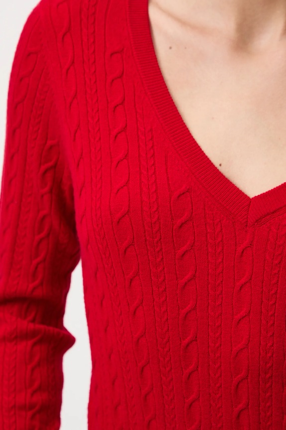 Sweter damski z warkoczowym splotem RW25-SWD052 czerwony