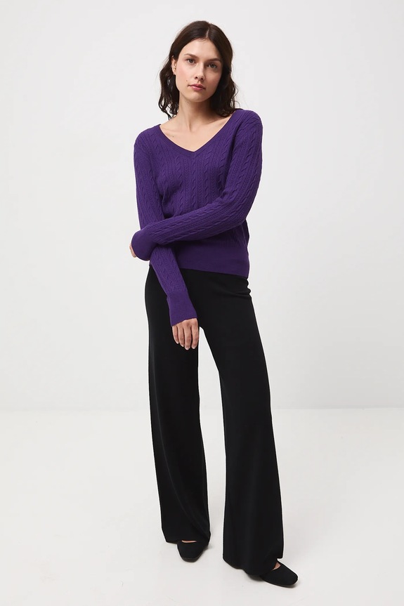 Sweter damski z warkoczowym splotem pozostałe fioletowy RW25-SWD052