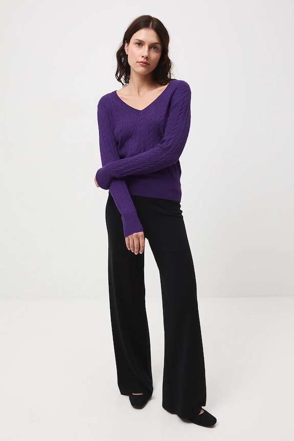 Sweter damski z warkoczowym splotem pozostałe fioletowy RW25-SWD052