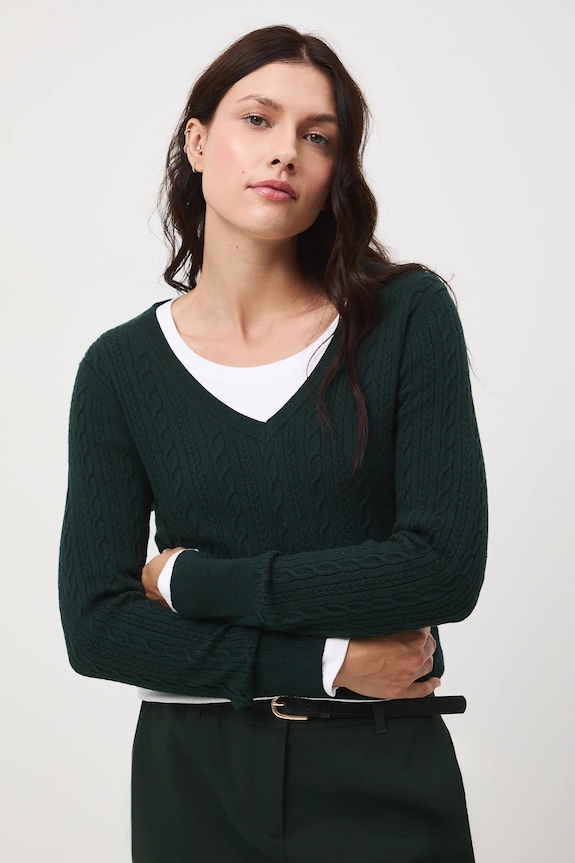 Sweter damski z warkoczowym splotem pozostałe zielony RW25-SWD052