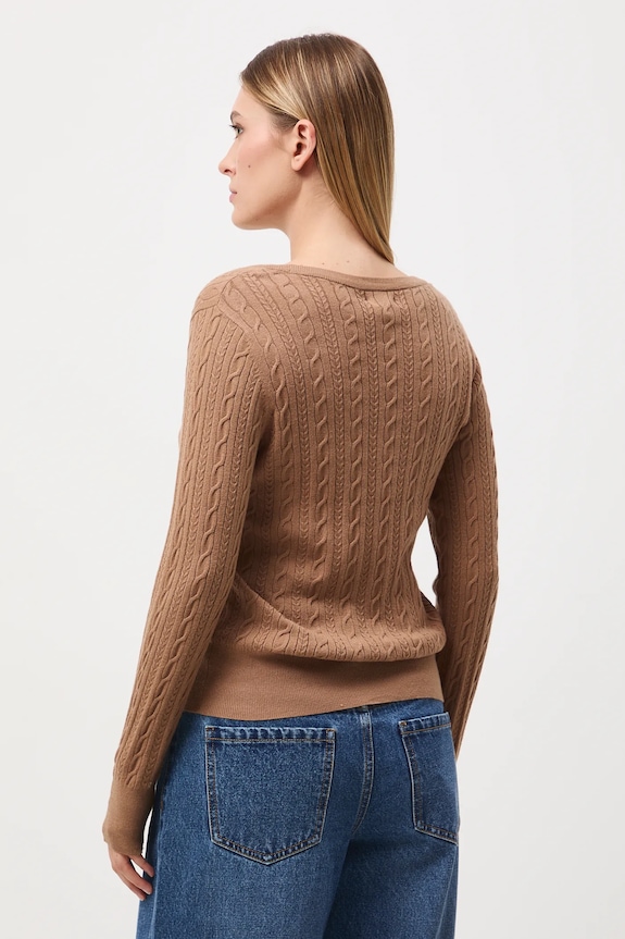 Odzież Sweter damski z warkoczowym splotem RW25-SWD052 beżowy