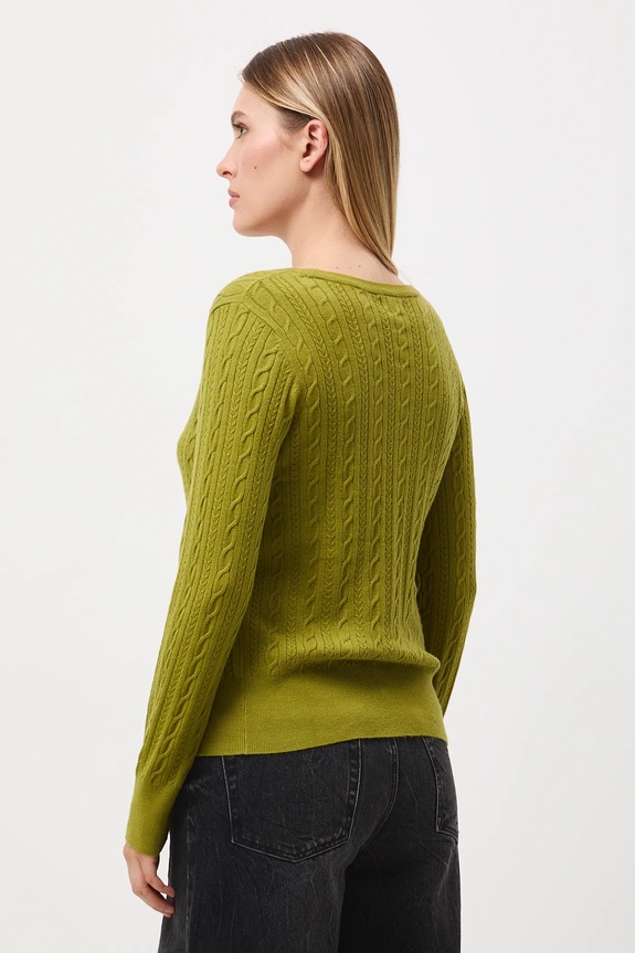 Odzież Sweter damski z warkoczowym splotem RW25-SWD052 zielony