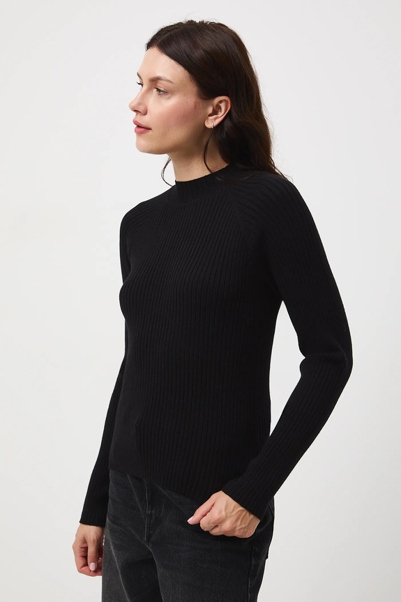 Sweter damski prążkowany czarny RW25-SWD054