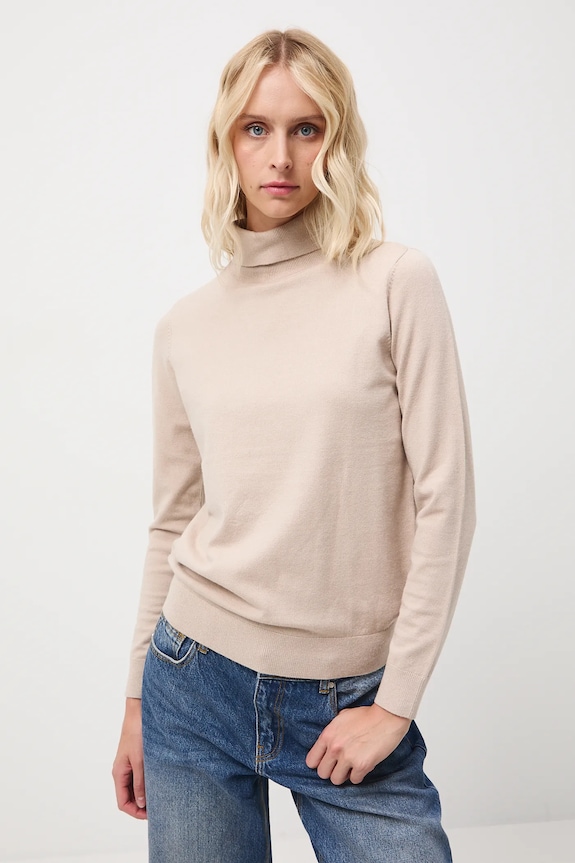 Sweter damski gładki z wiskozą RW25-SWD071 beżowy RW25