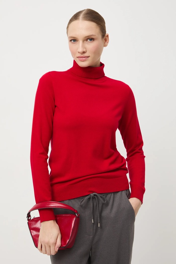 Sweter damski gładki z wiskozą czerwony RW25-SWD071