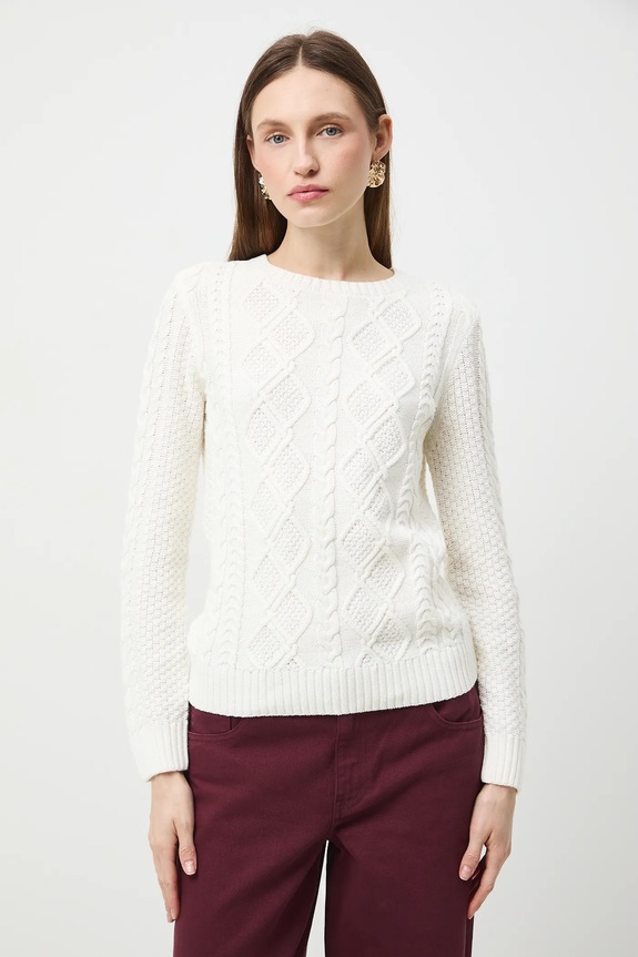 Sveter s pletenou väzbou okrúhly béžová RW25-SWD0A0