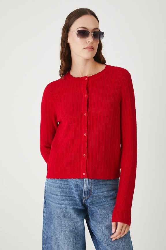 Kardigan damski gładki gładkie czerwony RW25-SWD103