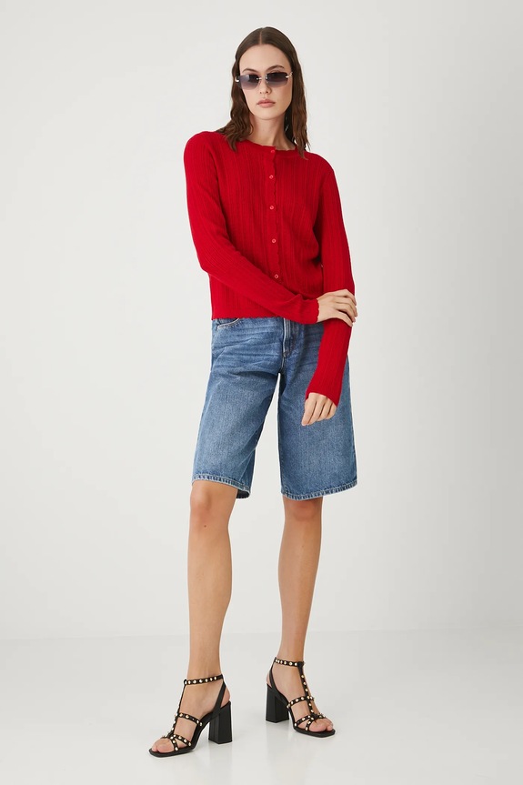 Kardigan damski gładki RW25-SWD103 czerwony RW25