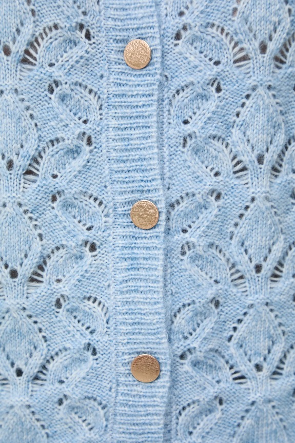 Kardigán dámsky ažúrový s prímesou vlny RW25-SWD301 modrá