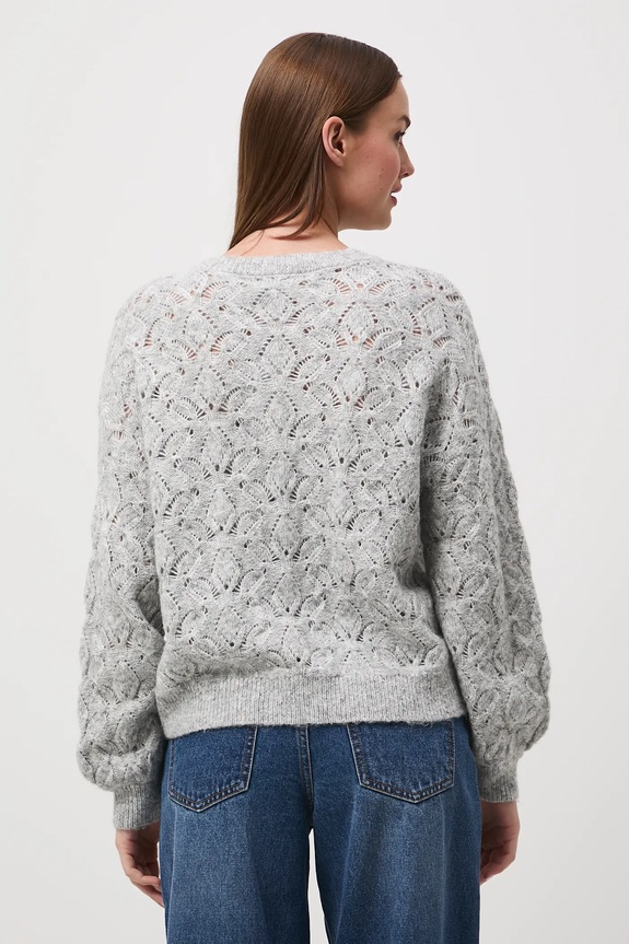 Odzież Kardigan damski ażurowy z domieszką wełny RW25-SWD301 szary