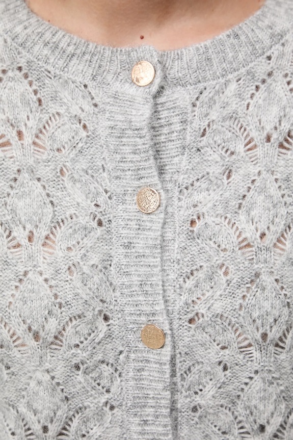 Kardigan damski ażurowy z domieszką wełny RW25-SWD301 szary