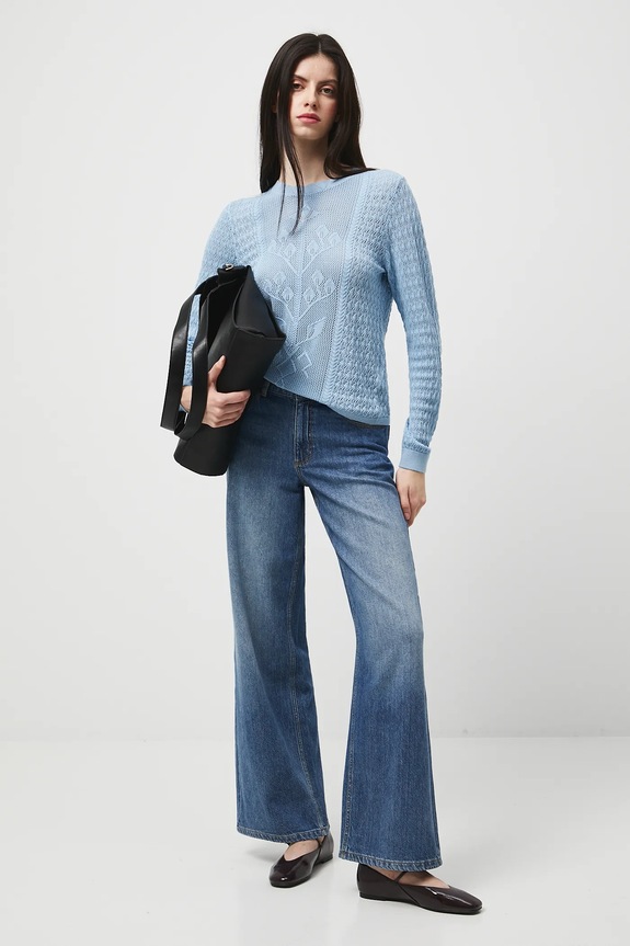 Sweter bawełniany damski ażurowy RW25-SWD304 niebieski RW25