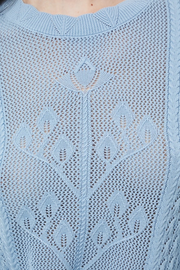 Sweter bawełniany damski ażurowy RW25-SWD304 niebieski