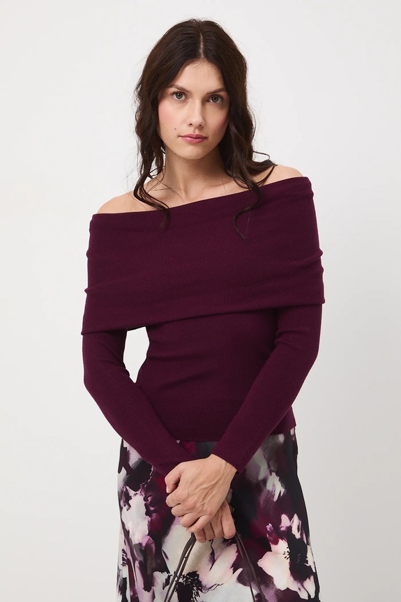 Sweter damski prążkowany pozostałe bordowy RW25-SWD504