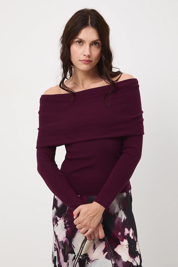 Sweter damski prążkowany pozostałe bordowy RW25-SWD504