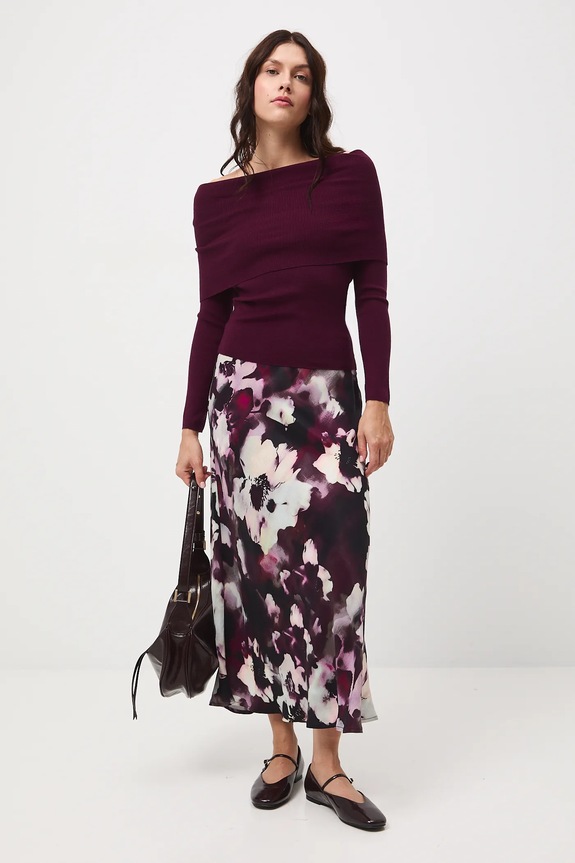 Sweter damski prążkowany RW25-SWD504 bordowy RW25