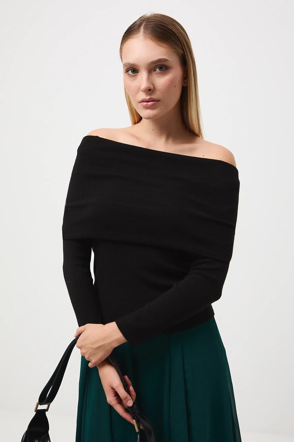 Odzież Sweter damski prążkowany RW25-SWD504 czarny