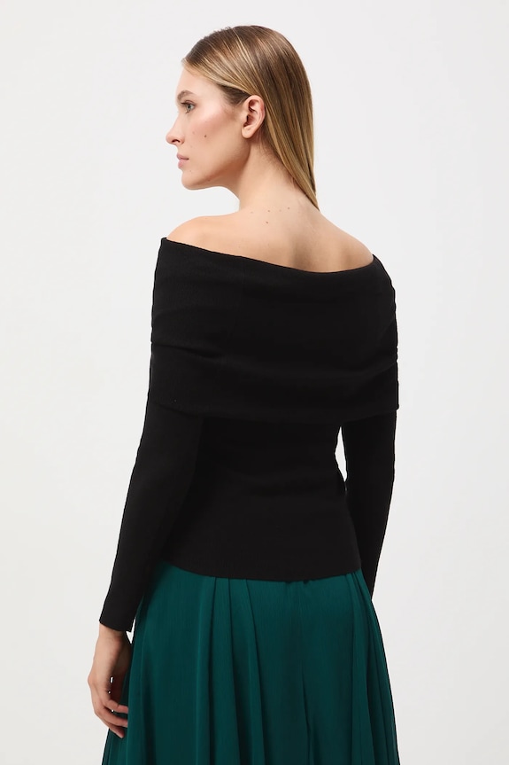 Sweter damski prążkowany czarny RW25-SWD504