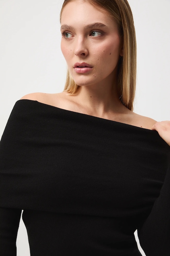 Sweter damski prążkowany pozostałe czarny RW25-SWD504
