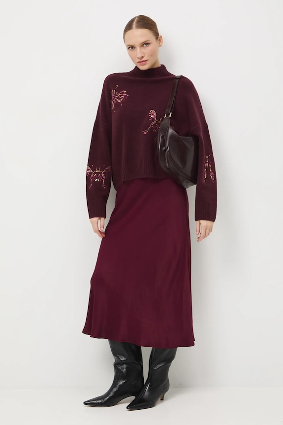 Medicine sweter z domieszką wełny RW25-SWD703 bordowy RW25