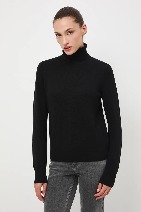 Sweter z wełny merino gładki RW25-SWD810 czarny RW25