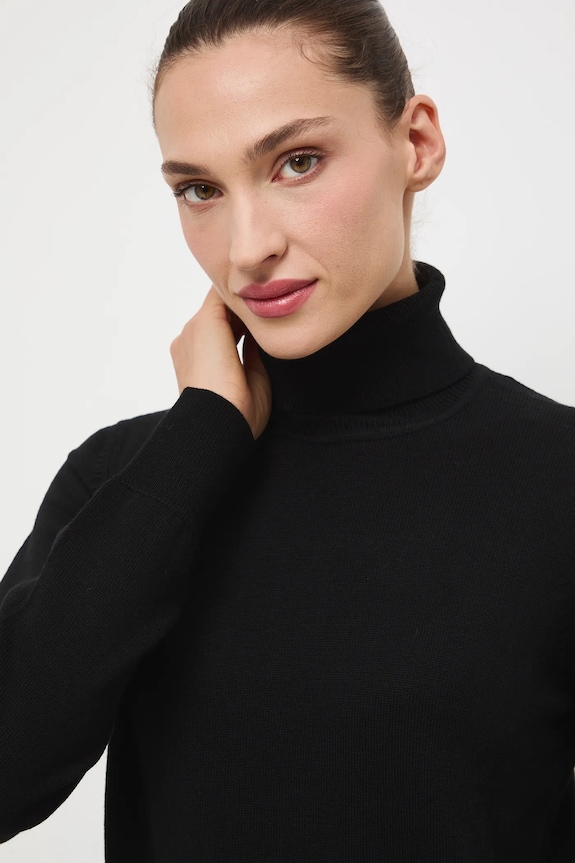 Sweter z wełny merino gładki czarny RW25-SWD810