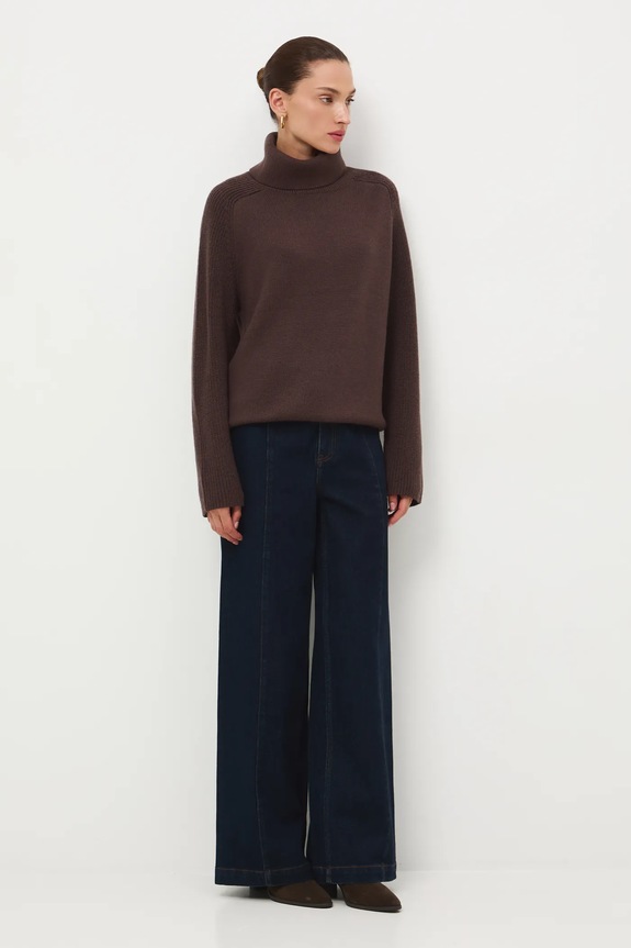 Sweter z wełny merino gładki gruba brązowy RW25-SWD812