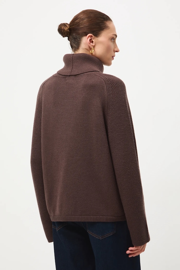 Odzież Sweter z wełny merino gładki RW25-SWD812 brązowy
