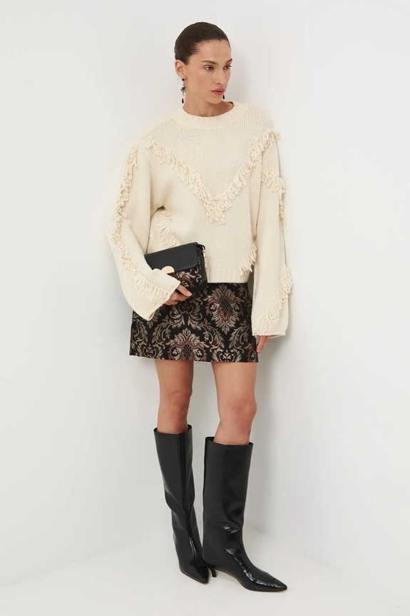 Sweter damski z ozdobnymi frędzlami RW25-SWD815 beżowy RW25