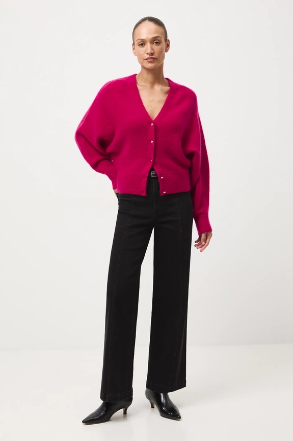 Kardigan damski z moherem i wełną średniej grubości czerwony RW25-SWD819