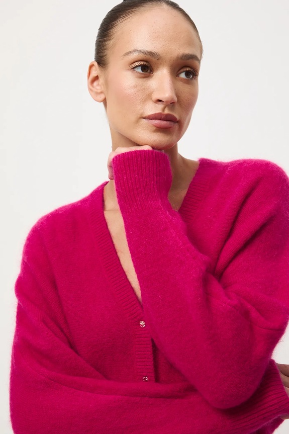Kardigan damski z moherem i wełną czerwony RW25-SWD819