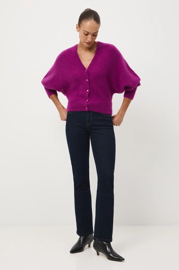 Kardigan damski z moherem i wełną RW25-SWD819 fioletowy RW25