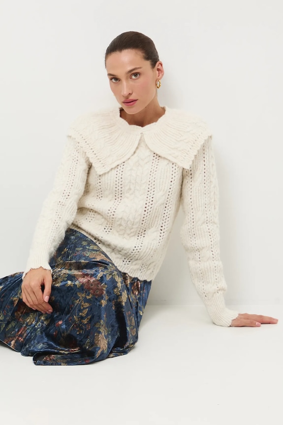 Sweter damski ażurowy gładkie beżowy RW25-SWD822