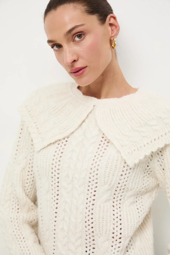 Sweter damski ażurowy beżowy RW25-SWD822