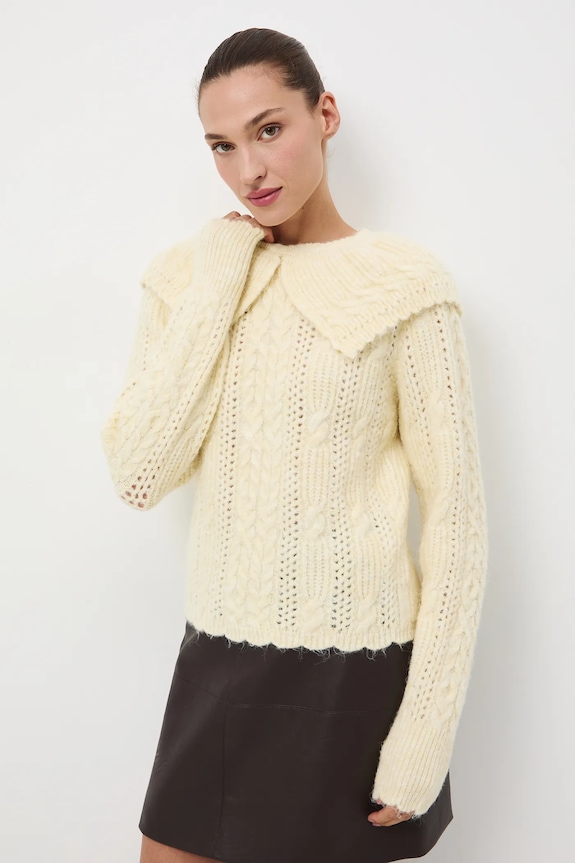 Sweter damski ażurowy gładkie żółty RW25-SWD822