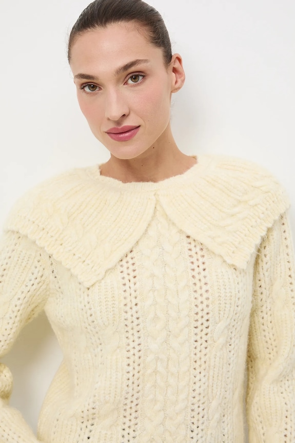 Sweter damski ażurowy żółty RW25-SWD822