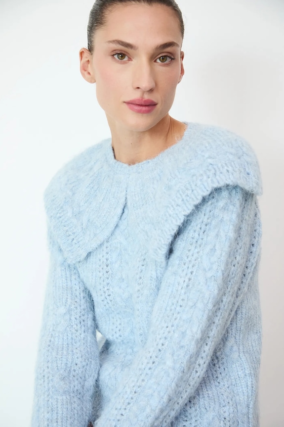 Sweter damski ażurowy gładkie niebieski RW25-SWD822