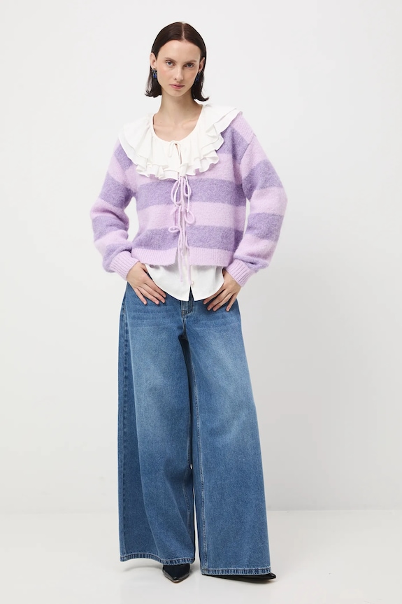 Kardigan damski z domieszką wełny RW25-SWD901 fioletowy RW25