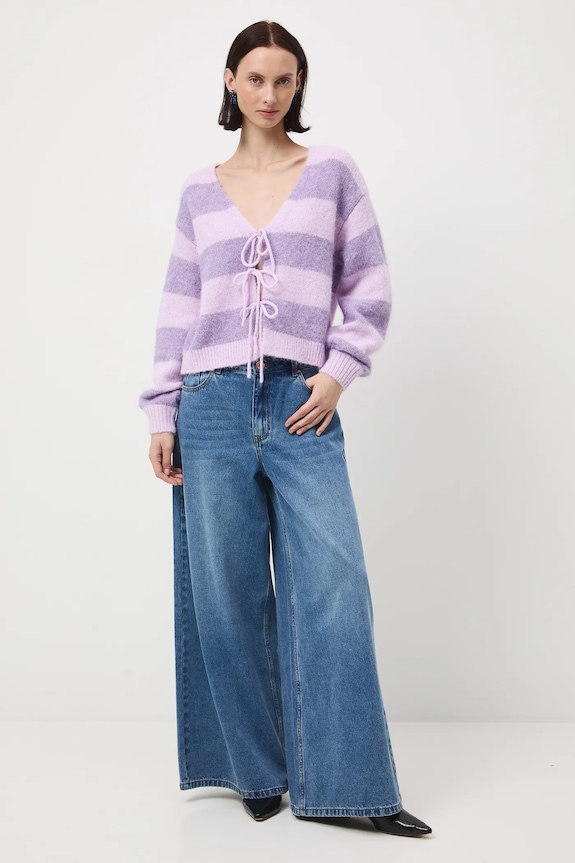 Kardigan damski z domieszką wełny fioletowy RW25-SWD901