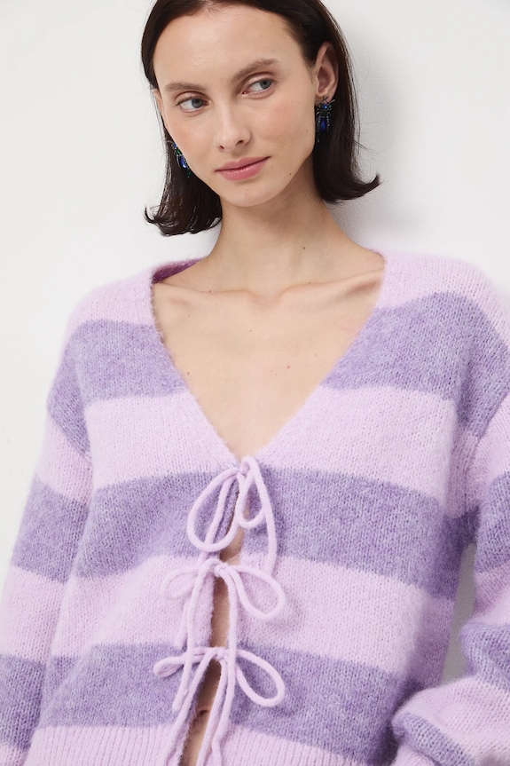 Kardigan damski z domieszką wełny RW25-SWD901 fioletowy