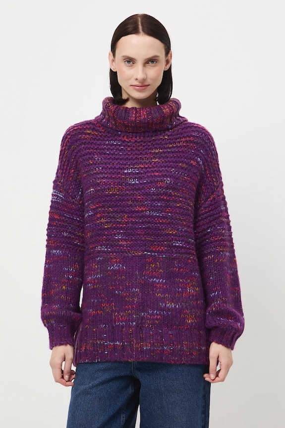 Sweter damski z golfem pozostałe fioletowy RW25-SWD905