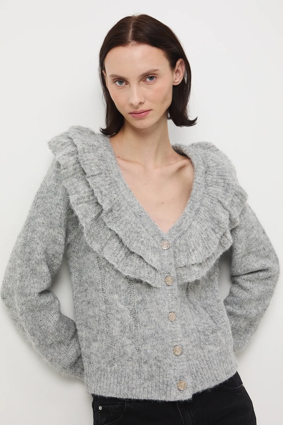 Kardigan damski z domieszką wełny gruba szary RW25-SWD907