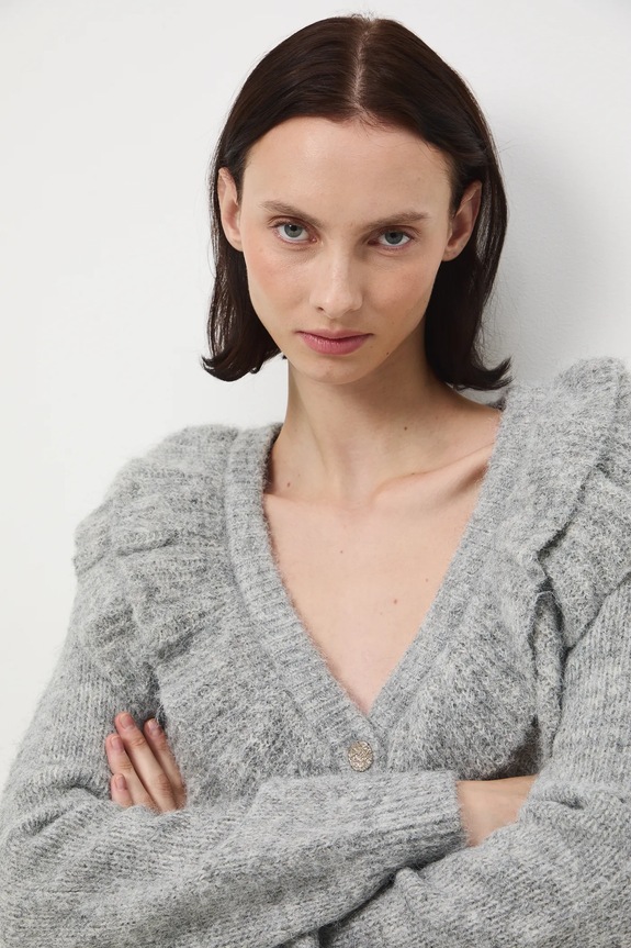 Kardigan damski z domieszką wełny szary RW25-SWD907