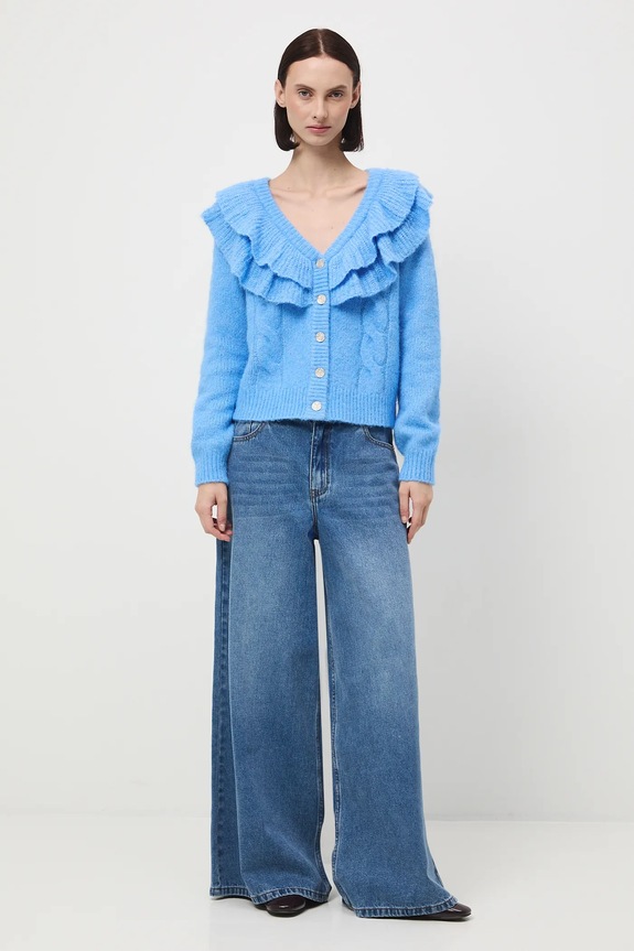 Kardigan damski z domieszką wełny RW25-SWD907 niebieski RW25