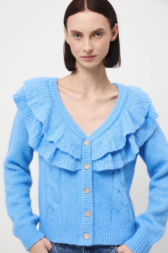 Kardigan damski z domieszką wełny niebieski RW25-SWD907