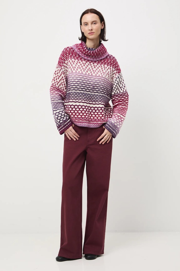 Sweter z domieszką wełny damski żakardowy RW25-SWD913 multicolor RW25