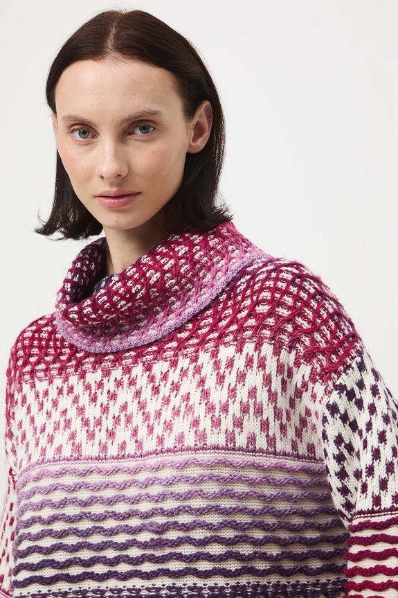 Sweter z domieszką wełny damski żakardowy multicolor RW25-SWD913