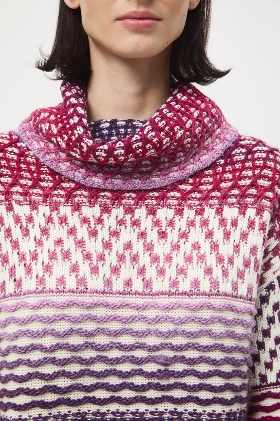 Sweter z domieszką wełny damski żakardowy RW25-SWD913 multicolor