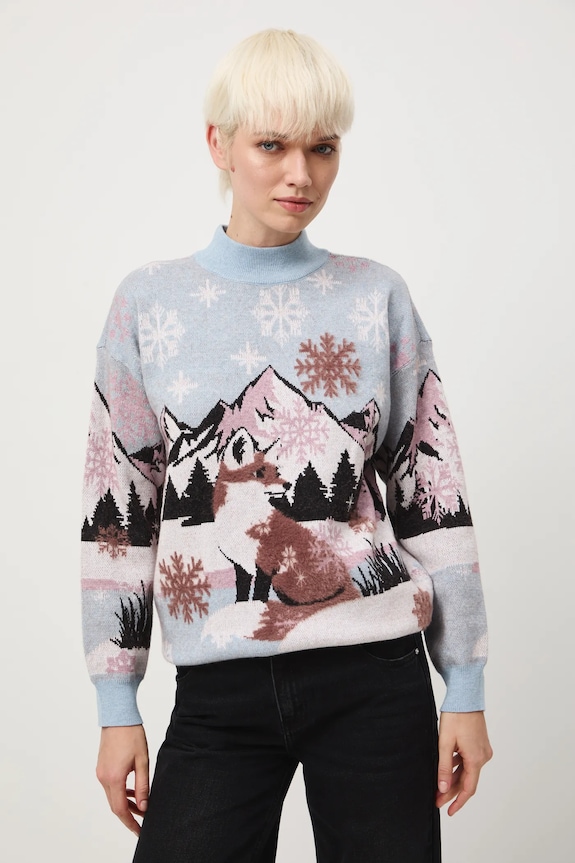 Sweter damski żakardowy wzorzysty wzorzyste multicolor RW25-SWDA06